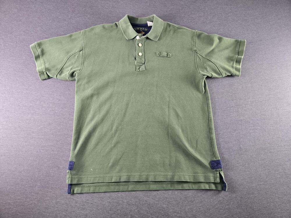 Orvis Polo Shirt Mens Large Green Cotton Knit Logo Casual Short Sleeve Classic